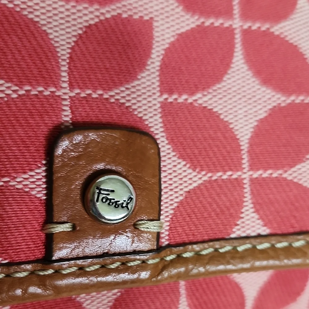 Fossil Orange Patterned Crossbody Bag with Tan Straps
